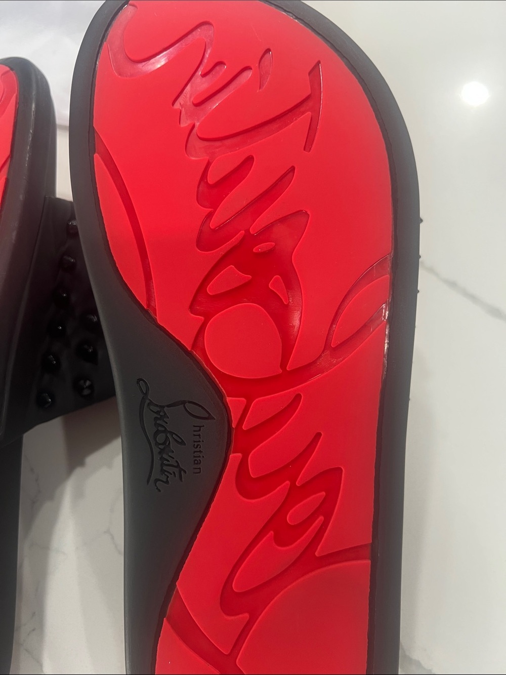 Christian Louboutin Black Spiked Slide Sandals with Red Insoles - Picture 5 of 5